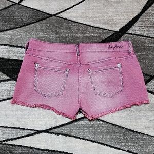 DAYTRIP EMBROIDERED BERRY & NAVY STRIPE METALLIC STITCH RAW-EDGE DENIM SHORTS